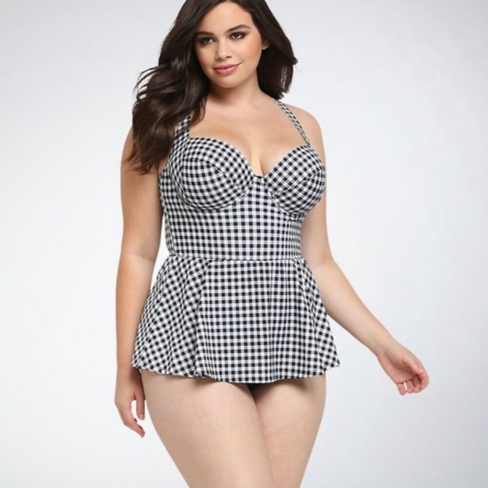 Torrid Black & White Gingham One Piece Swimsuit Size 1